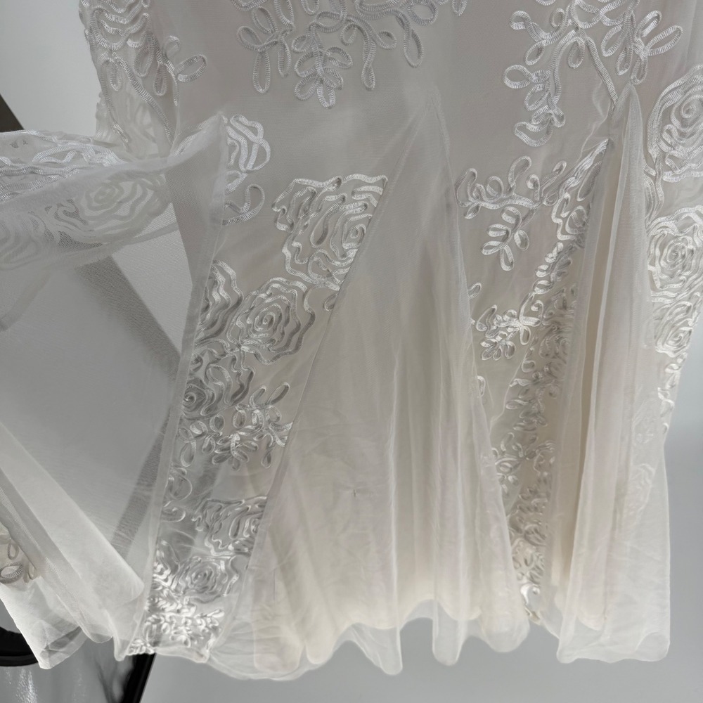 Onyx Nite Maxi Dress Womens 10 Ivory Floral Embroidery Godet Evening Gown Bridal - Picture 5 of 13